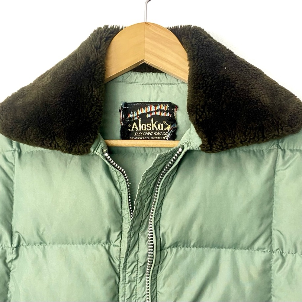 Vintage 60’s Alaska Sleeping Bag Co Sage Green Down Filled Jacket Talon Zipper L - Picture 5 of 9
